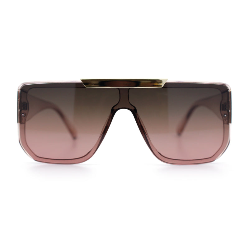 Womens Flat Top Shield Mogul Inset Lens Oversize Rectangle Plastic Sunglasses
