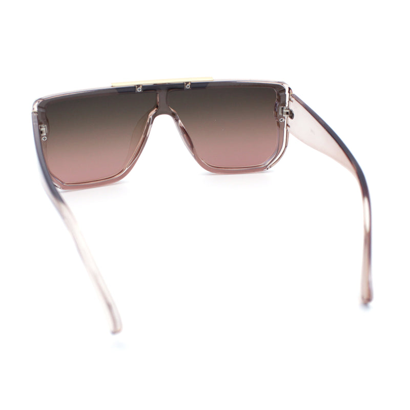 Womens Flat Top Shield Mogul Inset Lens Oversize Rectangle Plastic Sunglasses