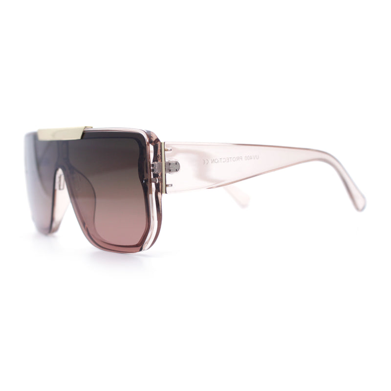 Womens Flat Top Shield Mogul Inset Lens Oversize Rectangle Plastic Sunglasses