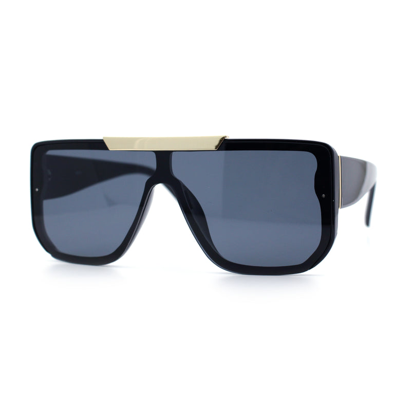Womens Flat Top Shield Mogul Inset Lens Oversize Rectangle Plastic Sunglasses