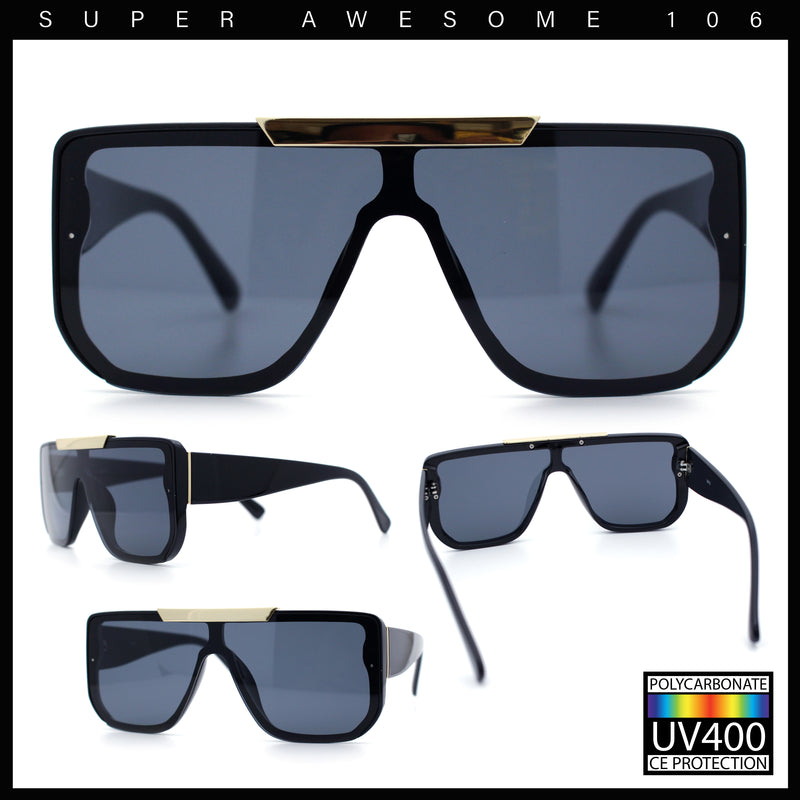 Womens Flat Top Shield Mogul Inset Lens Oversize Rectangle Plastic Sunglasses