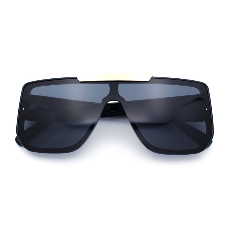Womens Flat Top Shield Mogul Inset Lens Oversize Rectangle Plastic Sunglasses