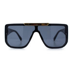 Womens Flat Top Shield Mogul Inset Lens Oversize Rectangle Plastic Sunglasses