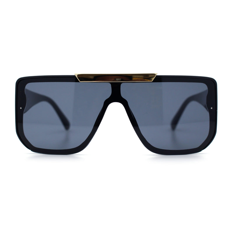 Womens Flat Top Shield Mogul Inset Lens Oversize Rectangle Plastic Sunglasses