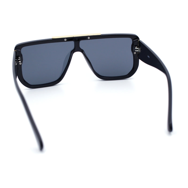 Womens Flat Top Shield Mogul Inset Lens Oversize Rectangle Plastic Sunglasses