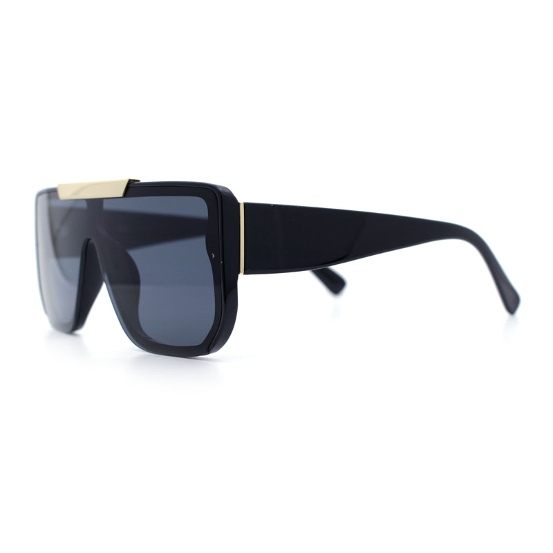 Womens Flat Top Shield Mogul Inset Lens Oversize Rectangle Plastic Sunglasses
