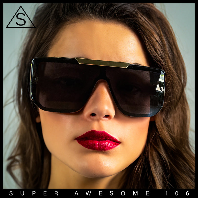 Womens Flat Top Shield Mogul Inset Lens Oversize Rectangle Plastic Sunglasses