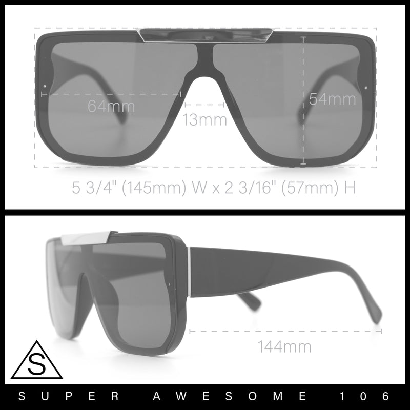 Womens Flat Top Shield Mogul Inset Lens Oversize Rectangle Plastic Sunglasses