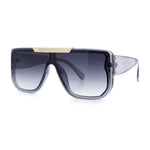 Womens Flat Top Shield Mogul Inset Lens Oversize Rectangle Plastic Sunglasses