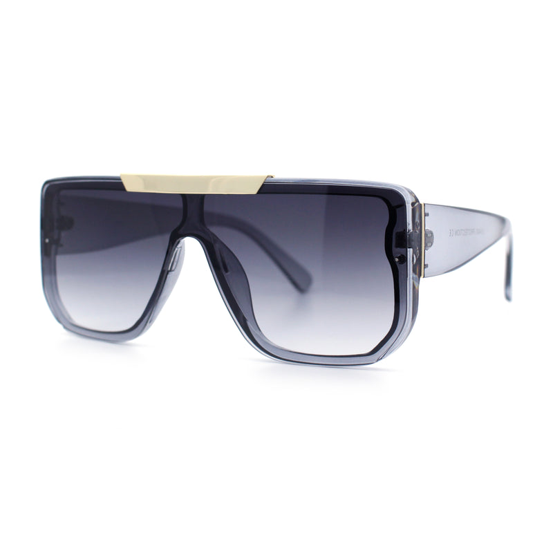 Womens Flat Top Shield Mogul Inset Lens Oversize Rectangle Plastic Sunglasses