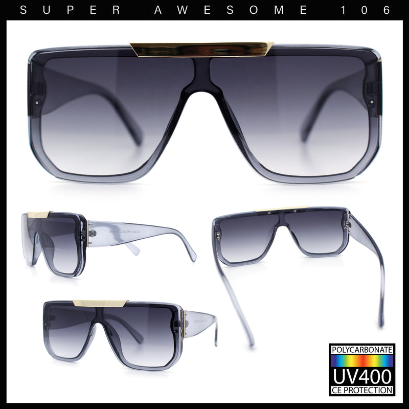 Womens Flat Top Shield Mogul Inset Lens Oversize Rectangle Plastic Sunglasses