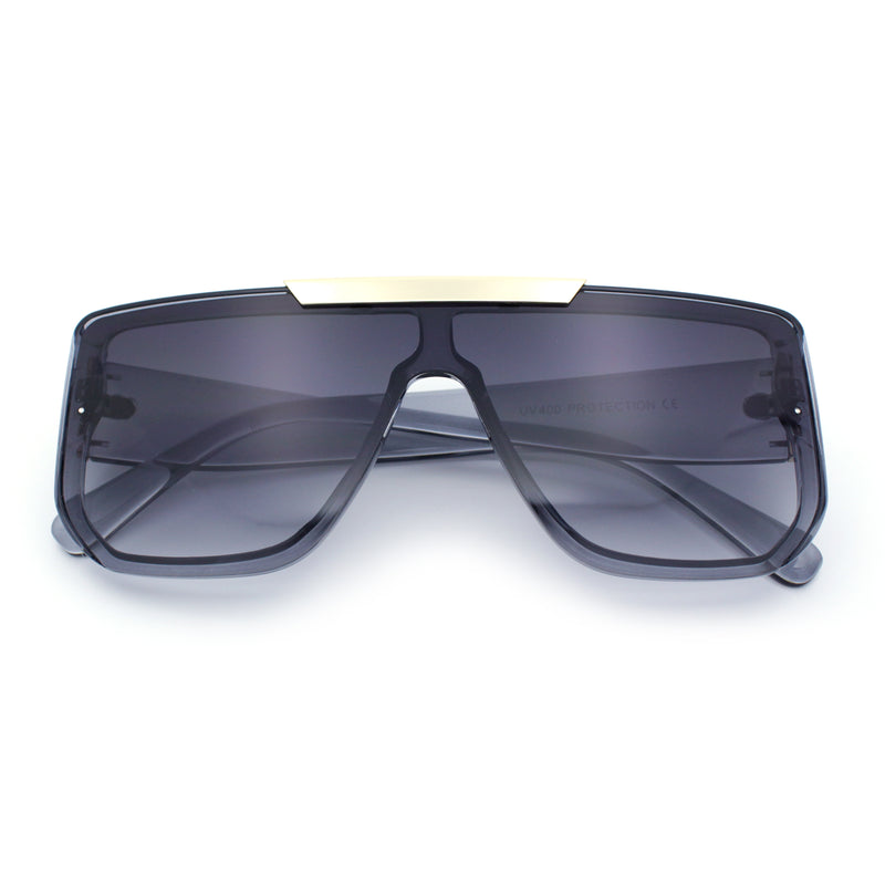Womens Flat Top Shield Mogul Inset Lens Oversize Rectangle Plastic Sunglasses