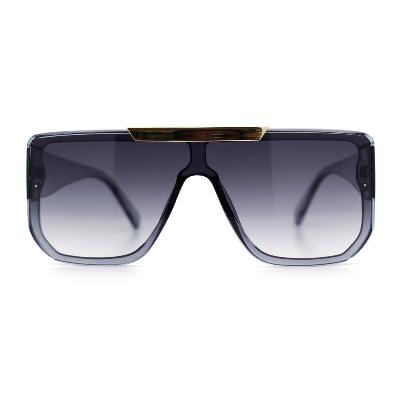 Womens Flat Top Shield Mogul Inset Lens Oversize Rectangle Plastic Sunglasses