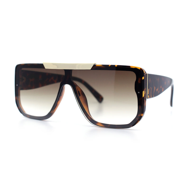 Womens Flat Top Shield Mogul Inset Lens Oversize Rectangle Plastic Sunglasses