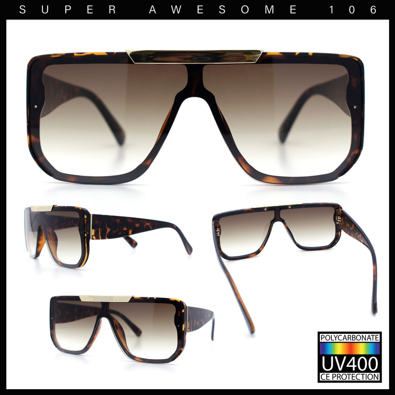 Womens Flat Top Shield Mogul Inset Lens Oversize Rectangle Plastic Sunglasses