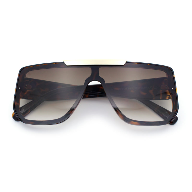 Womens Flat Top Shield Mogul Inset Lens Oversize Rectangle Plastic Sunglasses