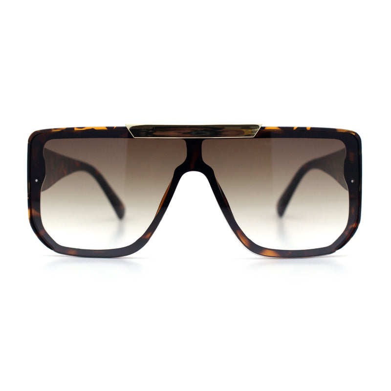 Womens Flat Top Shield Mogul Inset Lens Oversize Rectangle Plastic Sunglasses
