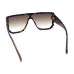 Womens Flat Top Shield Mogul Inset Lens Oversize Rectangle Plastic Sunglasses