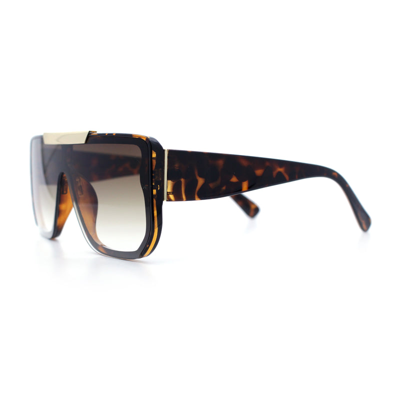 Womens Flat Top Shield Mogul Inset Lens Oversize Rectangle Plastic Sunglasses