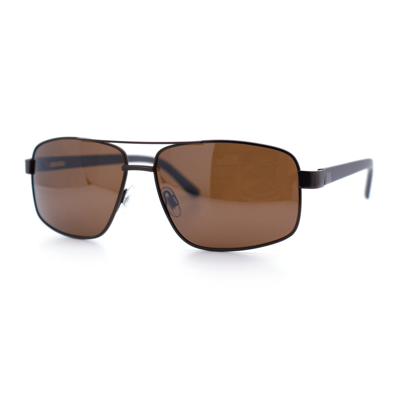 Mens Polarized Metal Rim Rectangle Agent Style Classy Manly Sunglasses