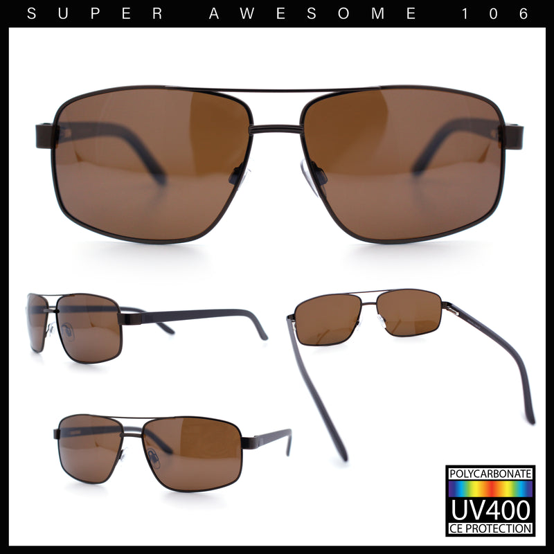 Mens Polarized Metal Rim Rectangle Agent Style Classy Manly Sunglasses