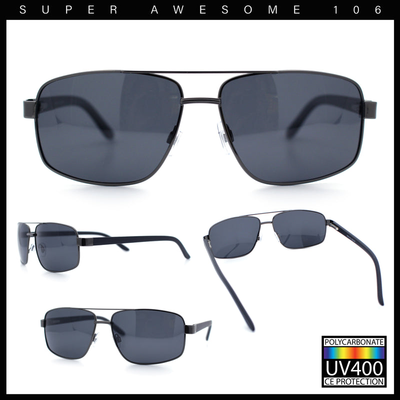 Mens Polarized Metal Rim Rectangle Agent Style Classy Manly Sunglasses