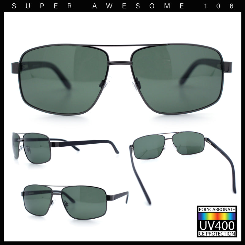 Mens Polarized Metal Rim Rectangle Agent Style Classy Manly Sunglasses