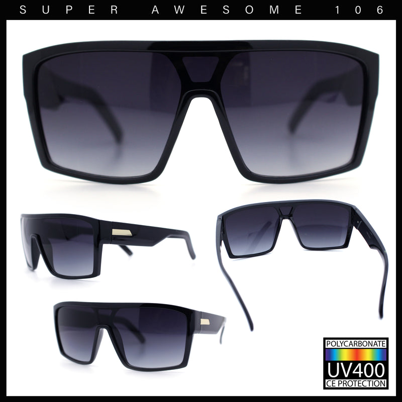 Mens Oversized Shield Curved Wrap Rectangular Plastic Sporty Sunglasses