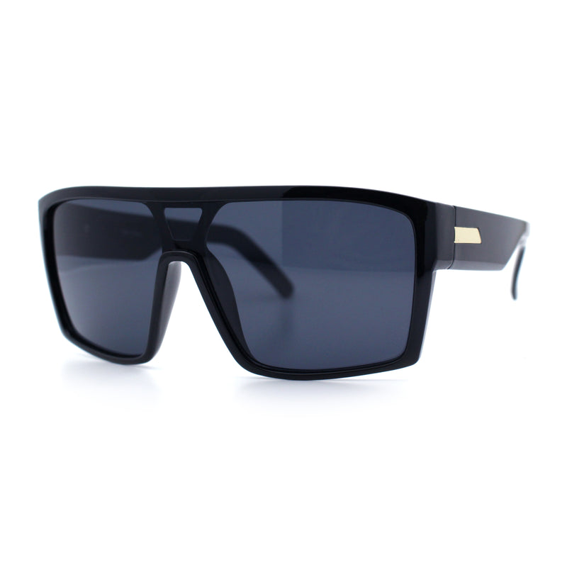 Mens Oversized Shield Curved Wrap Rectangular Plastic Sporty Sunglasses