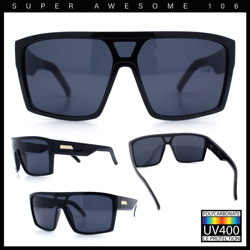 Mens Oversized Shield Curved Wrap Rectangular Plastic Sporty Sunglasses