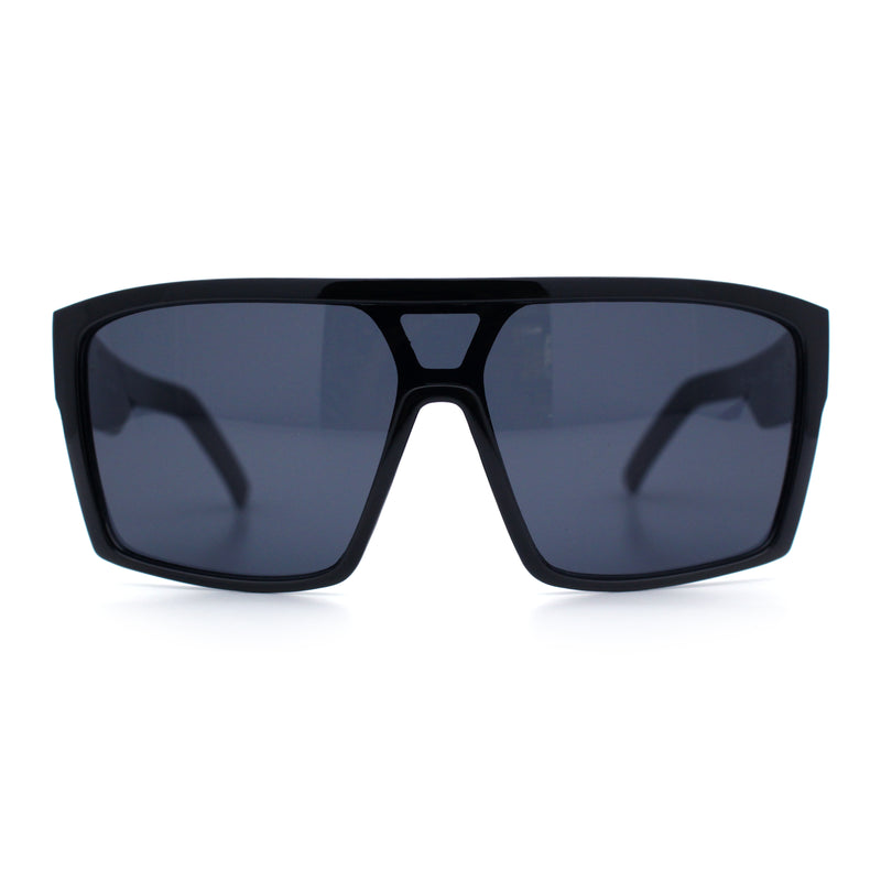 Mens Oversized Shield Curved Wrap Rectangular Plastic Sporty Sunglasses