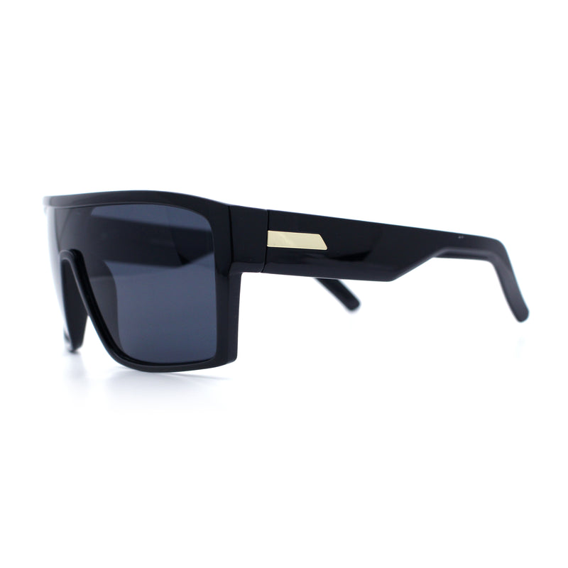 Mens Oversized Shield Curved Wrap Rectangular Plastic Sporty Sunglasses