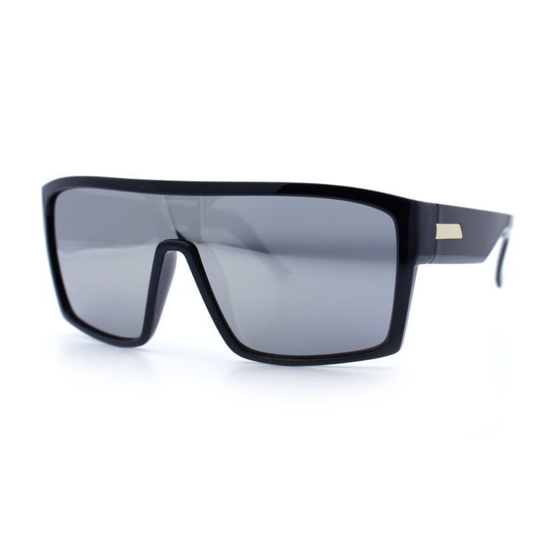 Mens Oversized Shield Curved Wrap Rectangular Plastic Sporty Sunglasses