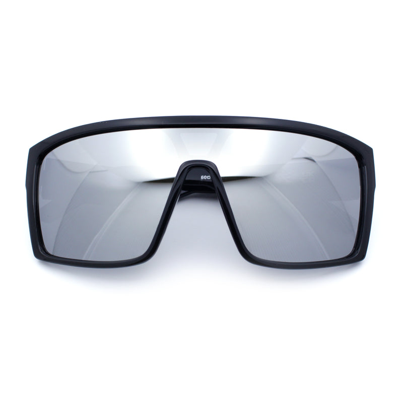 Mens Oversized Shield Curved Wrap Rectangular Plastic Sporty Sunglasses