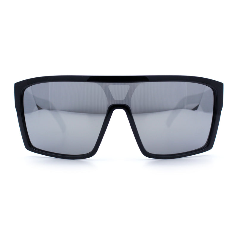 Mens Oversized Shield Curved Wrap Rectangular Plastic Sporty Sunglasses