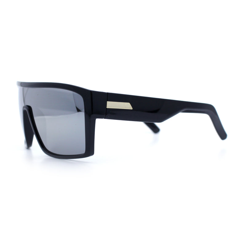 Mens Oversized Shield Curved Wrap Rectangular Plastic Sporty Sunglasses