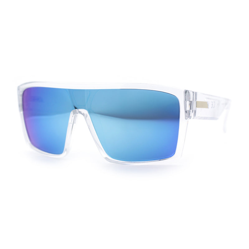 Mens Oversized Shield Curved Wrap Rectangular Plastic Sporty Sunglasses