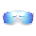 Mens Oversized Shield Curved Wrap Rectangular Plastic Sporty Sunglasses