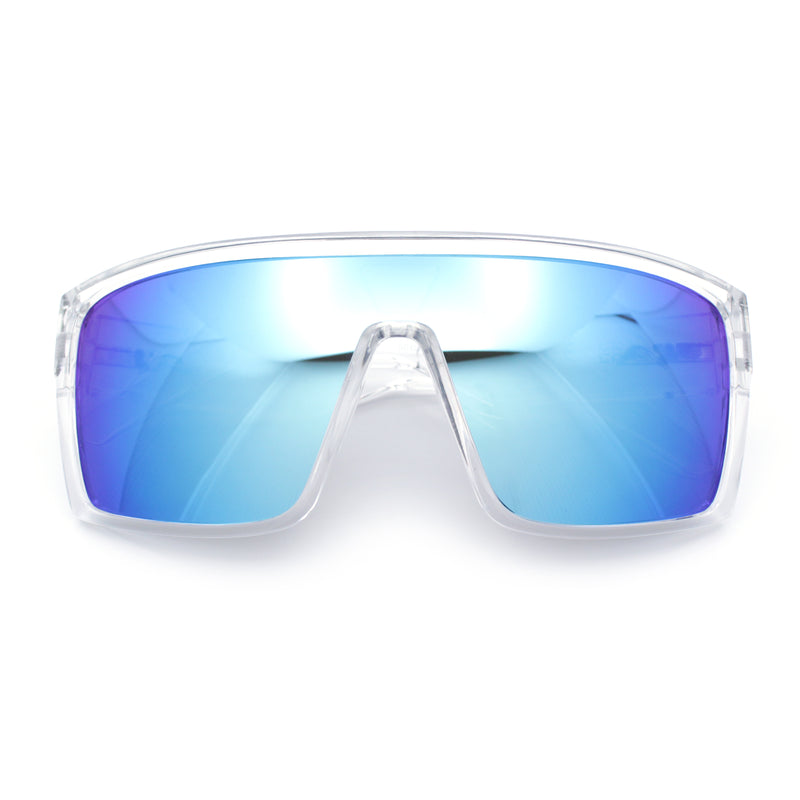 Mens Oversized Shield Curved Wrap Rectangular Plastic Sporty Sunglasses