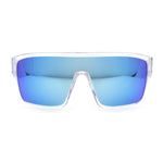 Mens Oversized Shield Curved Wrap Rectangular Plastic Sporty Sunglasses