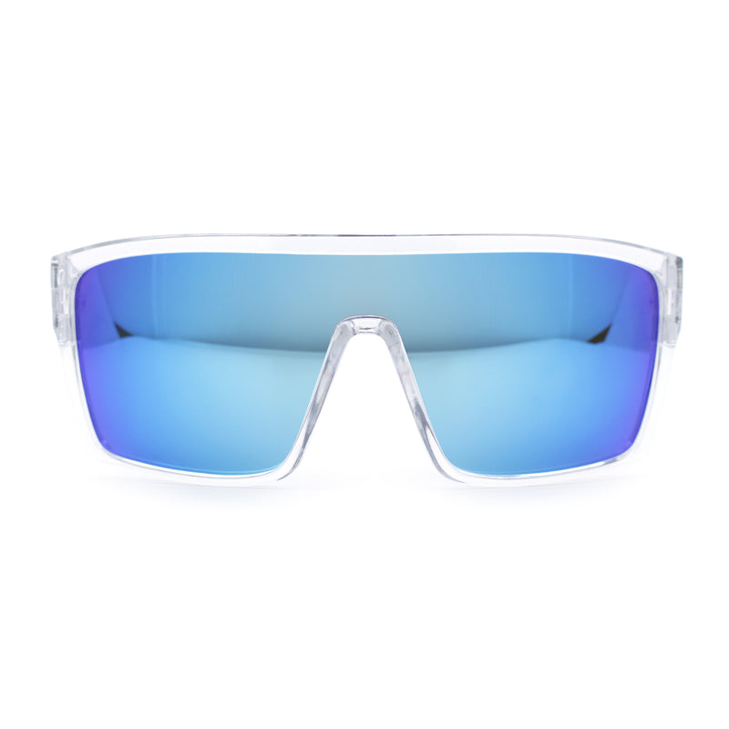 Mens Oversized Shield Curved Wrap Rectangular Plastic Sporty Sunglasses