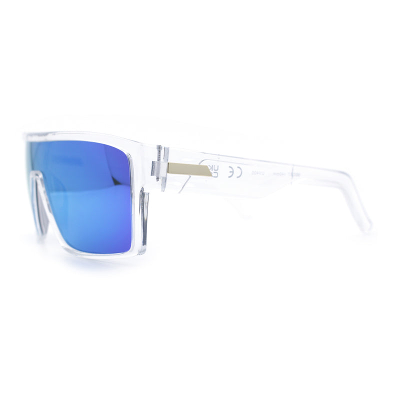Mens Oversized Shield Curved Wrap Rectangular Plastic Sporty Sunglasses