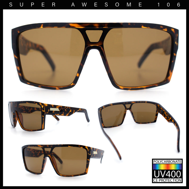 Mens Oversized Shield Curved Wrap Rectangular Plastic Sporty Sunglasses
