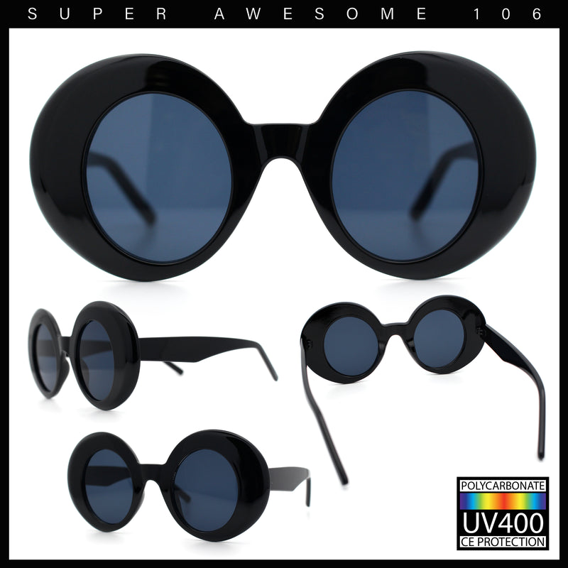 Womens Tall Oval Round Thick Retro Mod Plastic Fashion Sunglasses
