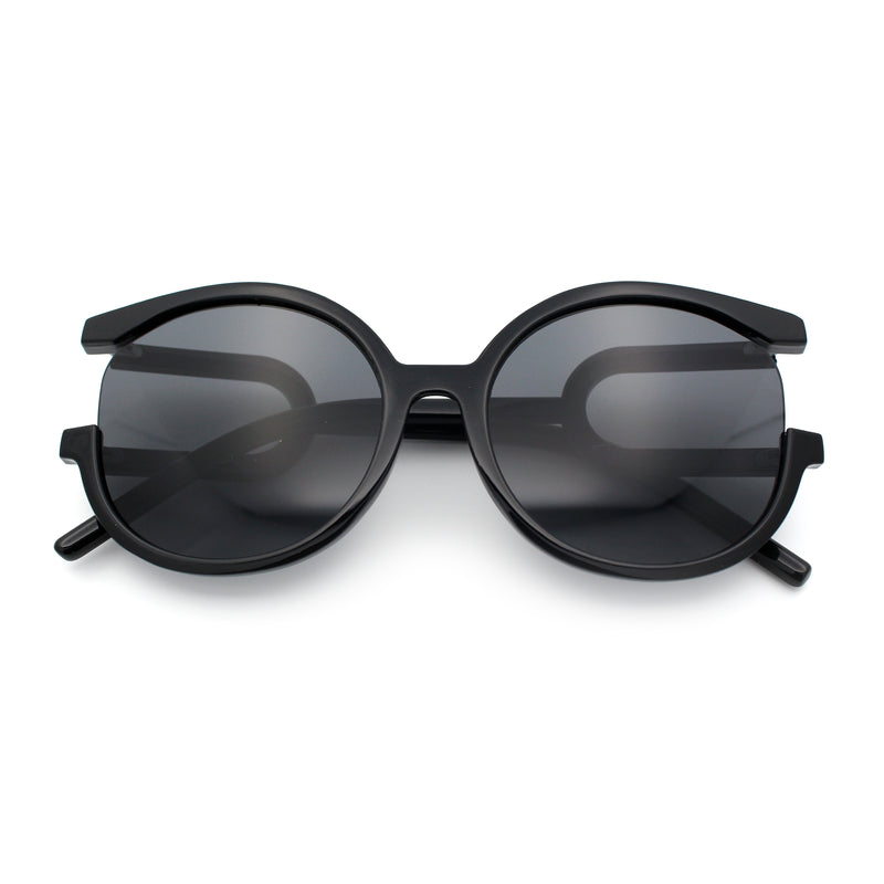 Womens Unique U Arm Round Exposed Lens Minimal Designer Sunglasses