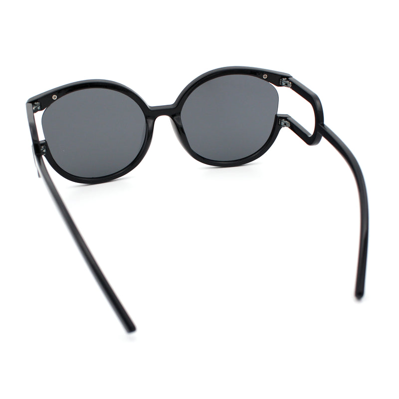Womens Unique U Arm Round Exposed Lens Minimal Designer Sunglasses