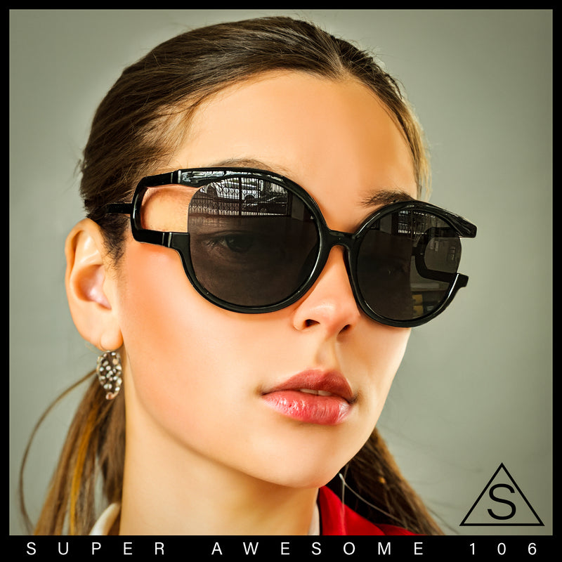 Womens Unique U Arm Round Exposed Lens Minimal Designer Sunglasses