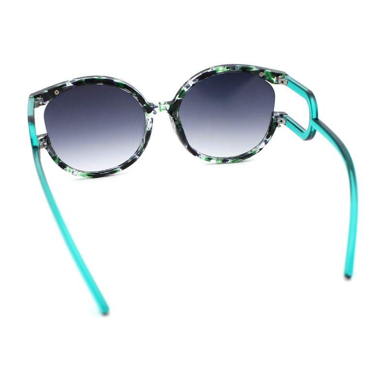 Womens Unique U Arm Round Exposed Lens Minimal Designer Sunglasses