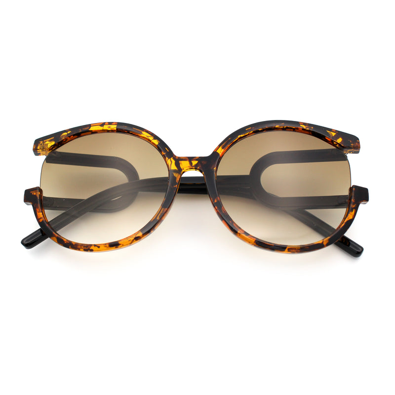 Womens Unique U Arm Round Exposed Lens Minimal Designer Sunglasses