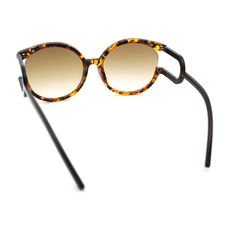 Womens Unique U Arm Round Exposed Lens Minimal Designer Sunglasses